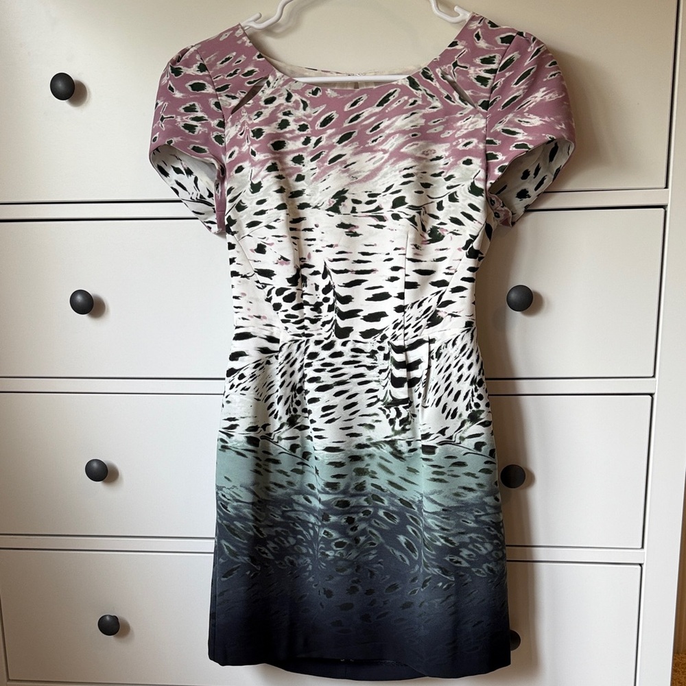 Silence + Noise Pink and Green Patterned Mini Dress